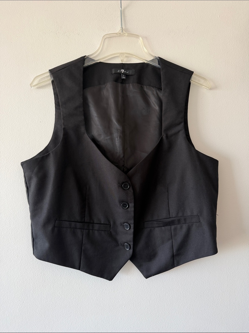 7 For All Mankind Black Tailored Suiting Vest Size Large Cropped Waistcoat Top